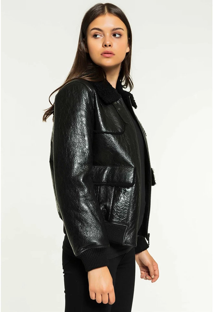 Women’s Black Leather Shearling Jacket