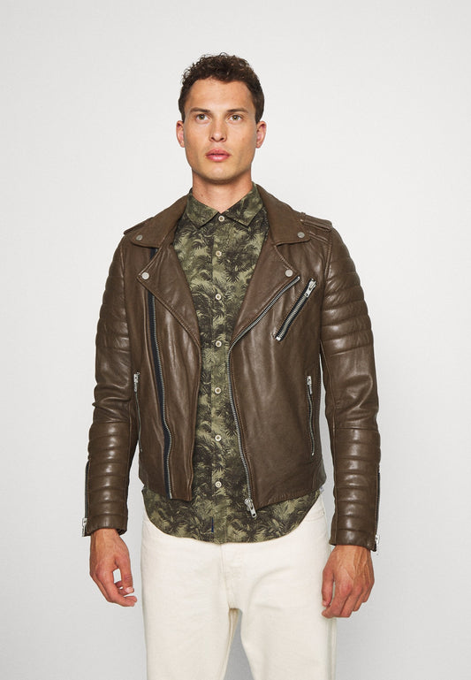 Men's Chocolate Brown Leather Biker Jacket