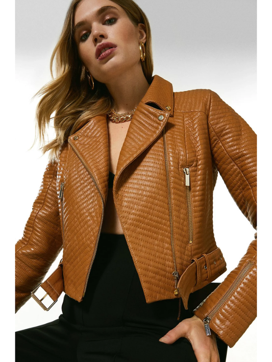 Women’s Tan Brown Leather Biker Jacket