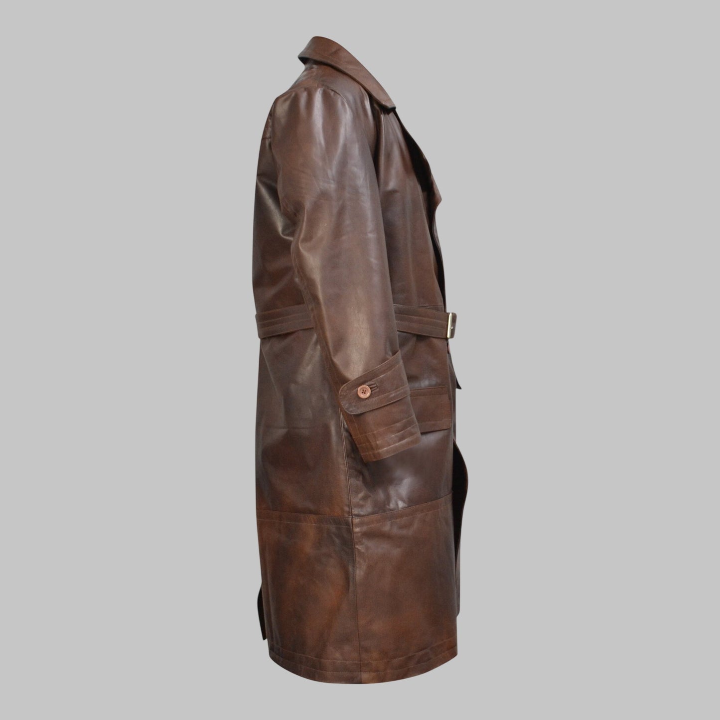Men Brown Leather World War 1 Style Trench Coat
