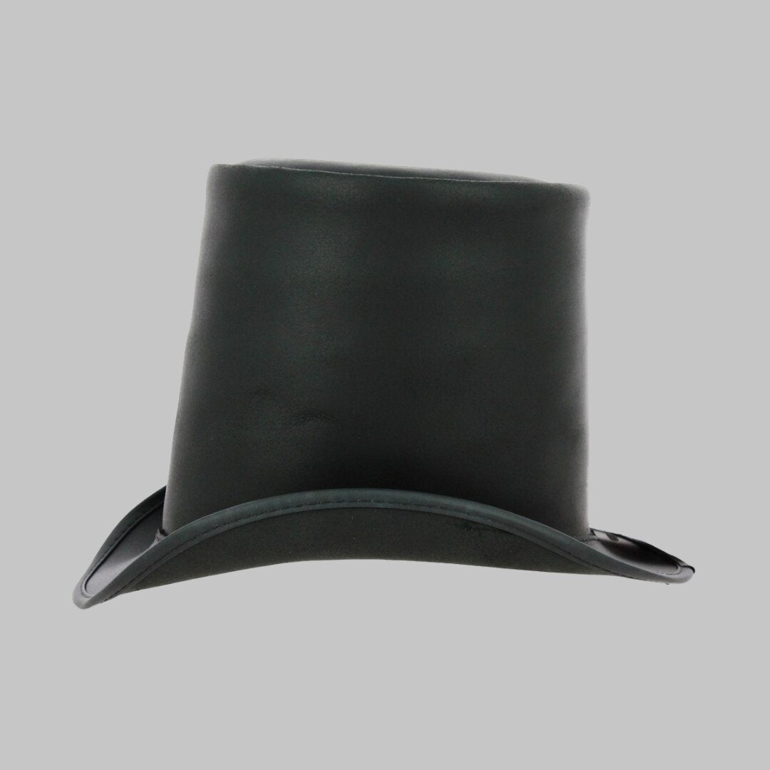 Men Long Black Leather Top Hat