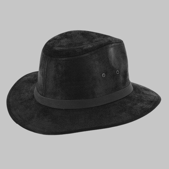 Men Black Suede Leather Traveler Hat