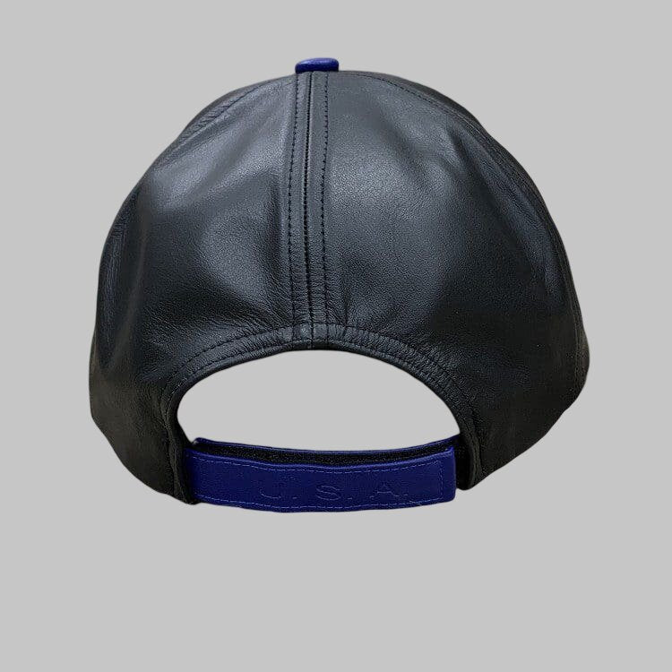 Men Black and Royal Blue Leather Baseball Cap