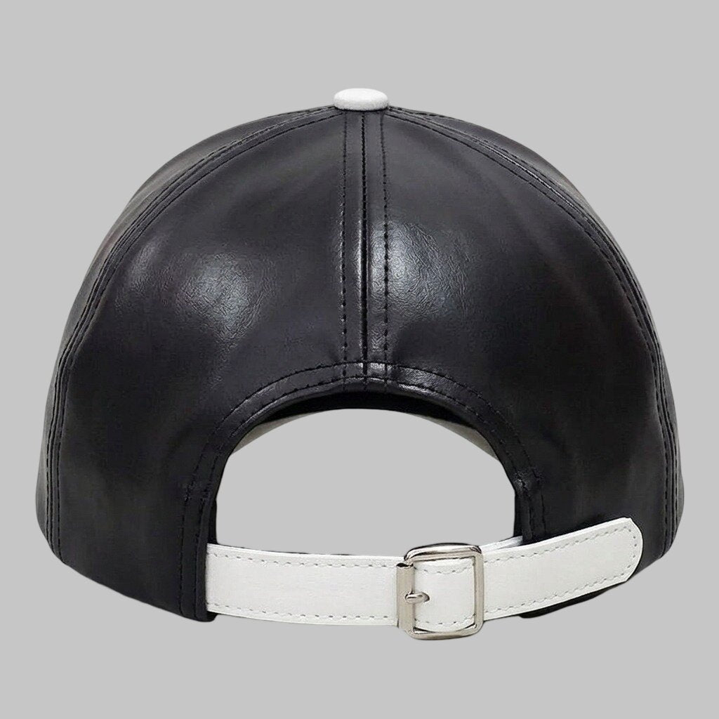 Premium Men Black and White Two Tone Leather Baseball Cap