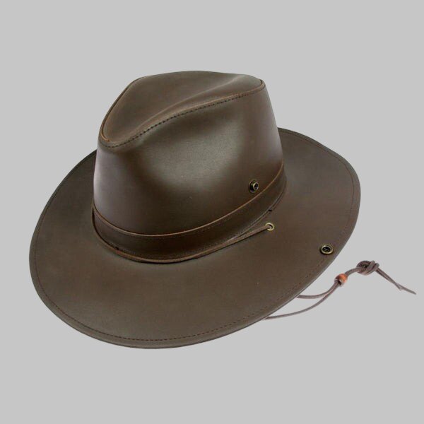 Men Chocolate Brown Leather Fedora Hat