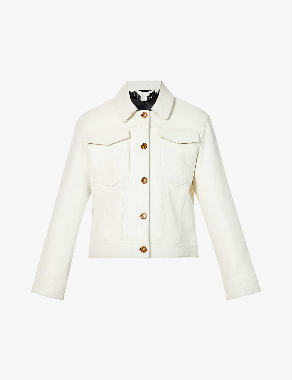 Women’s White Leather Trucker Jacket