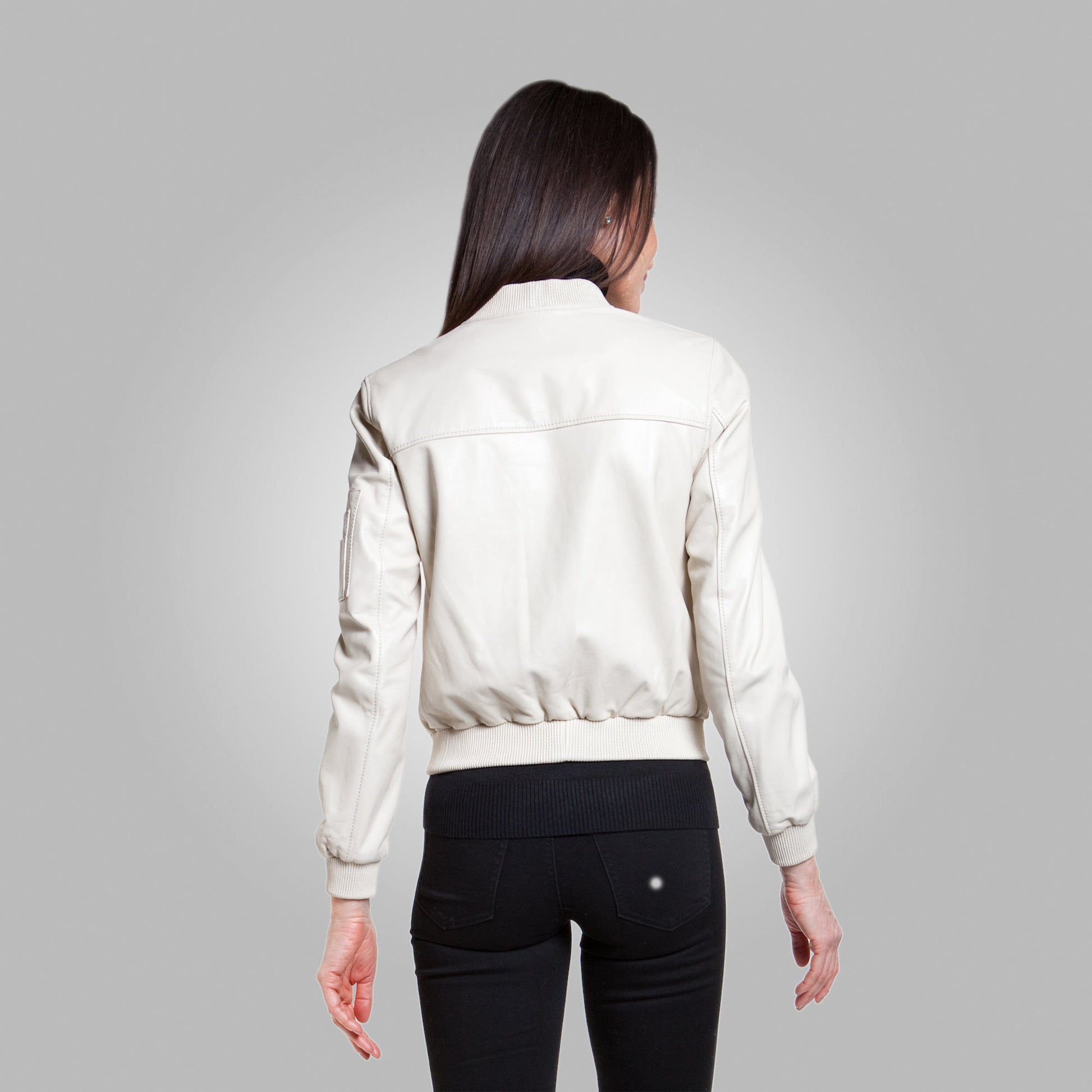 Women’s White Leather Bomber Jacket