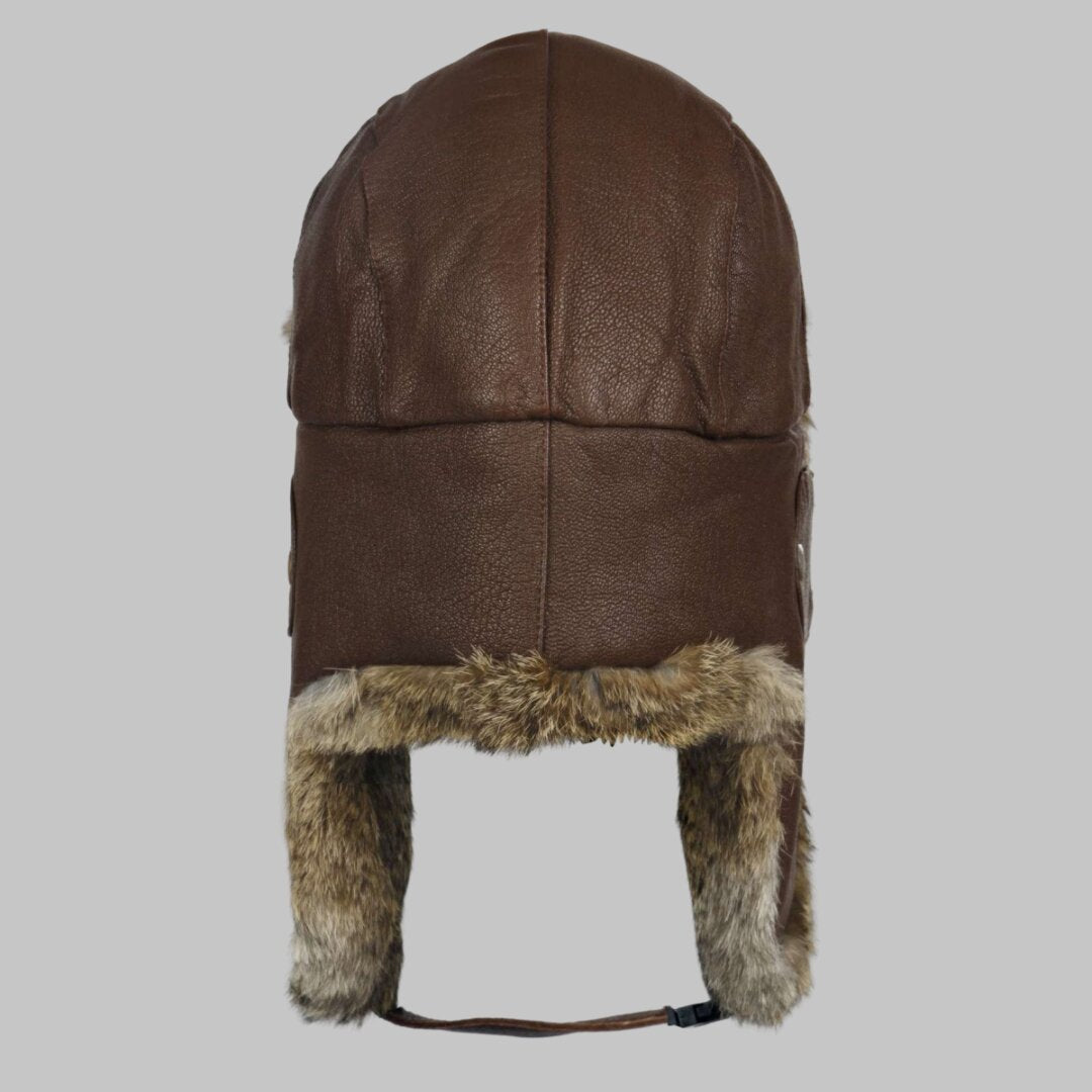 Men Brown Leather Trapper Hat