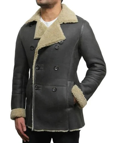 Men's Grey Unique Shearling Sheepskin Leather Fur Coat