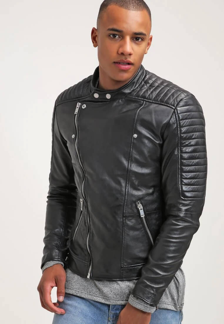 Quilted leather biker jacket mens best sale