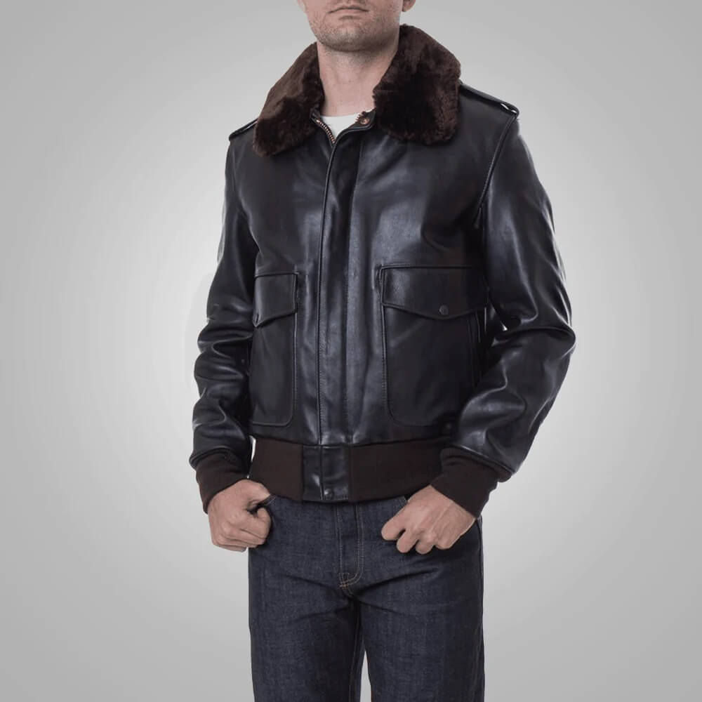 Men's Brown RAF A2 Cowhide Leather Flight Jacket