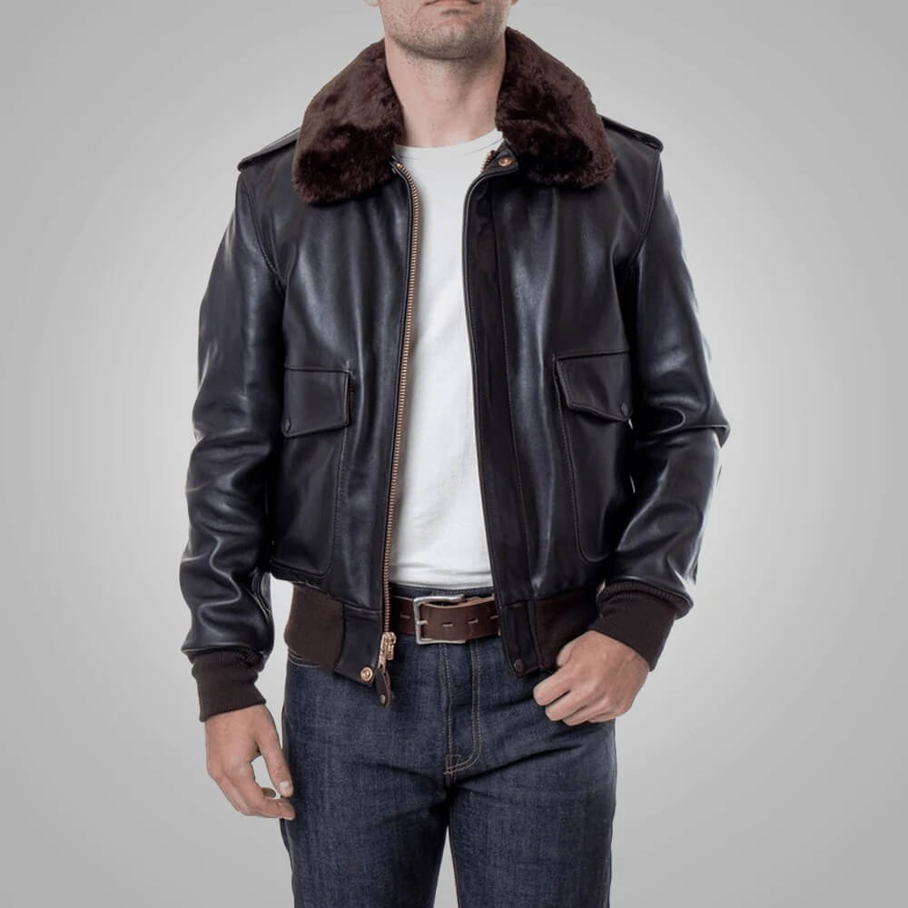 Men s Brown RAF A2 Cowhide Leather Flight Jacket