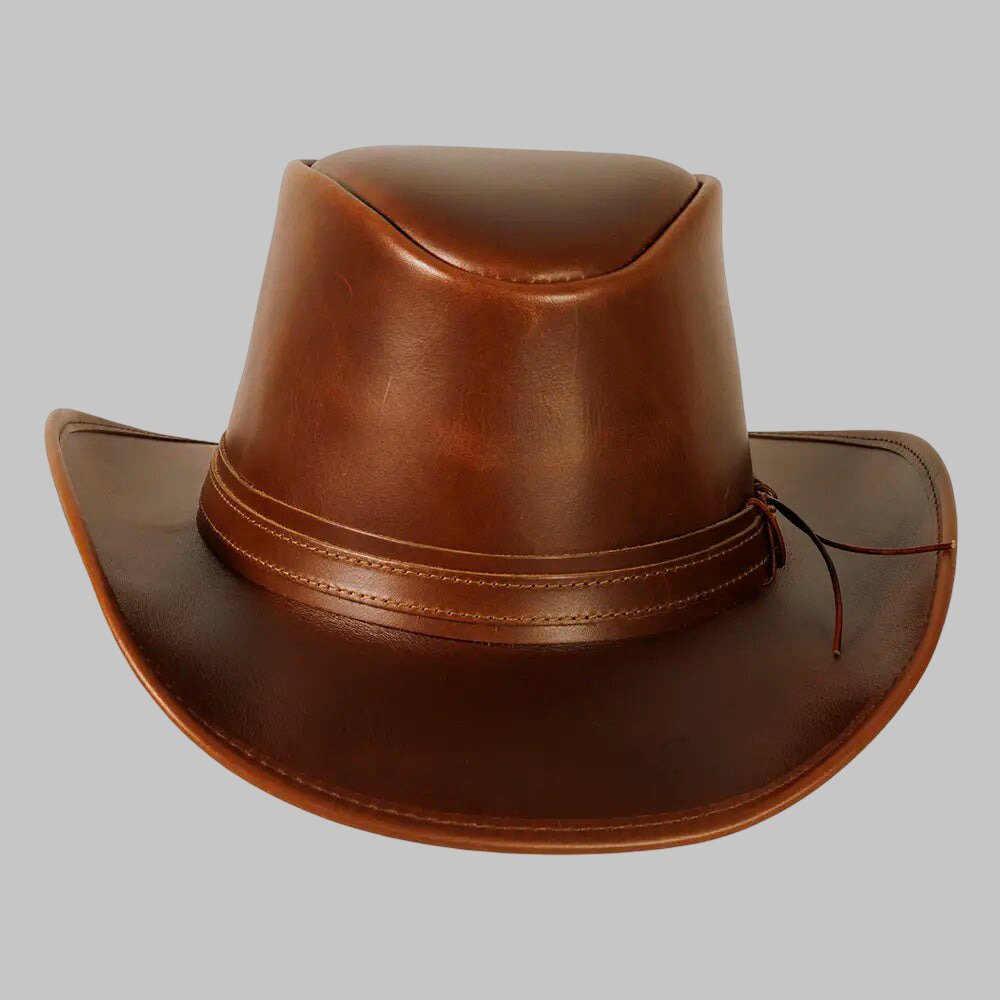 Men Dark Brown Leather Outback Cowboy Hat