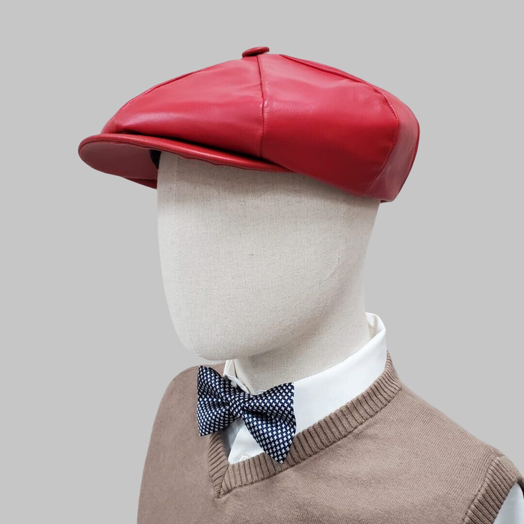 Men Red Real Leather Newsboy Cap