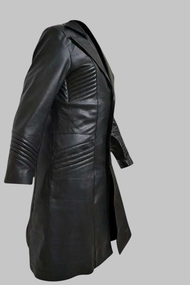 Men's Timeless Black Genuine Leather Trench Coat