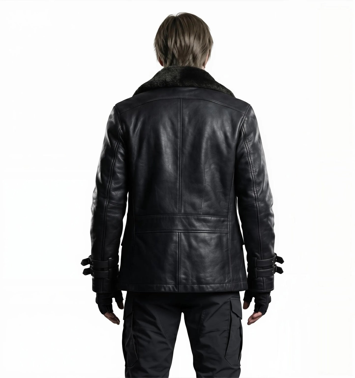 Resident Evil Leon Kennedy Black Sheepskin Leather Jacket