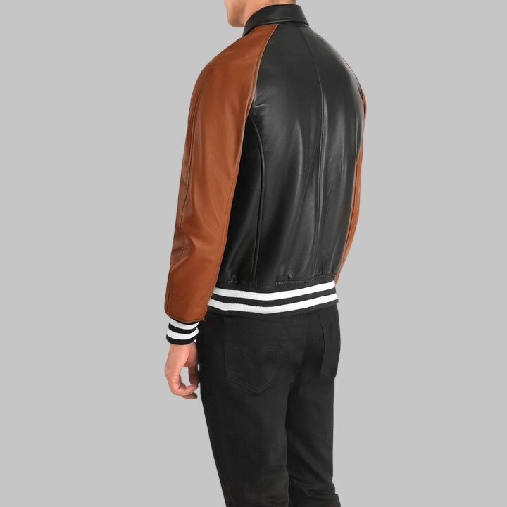Men Black & Brown Leather Varsity Jacket