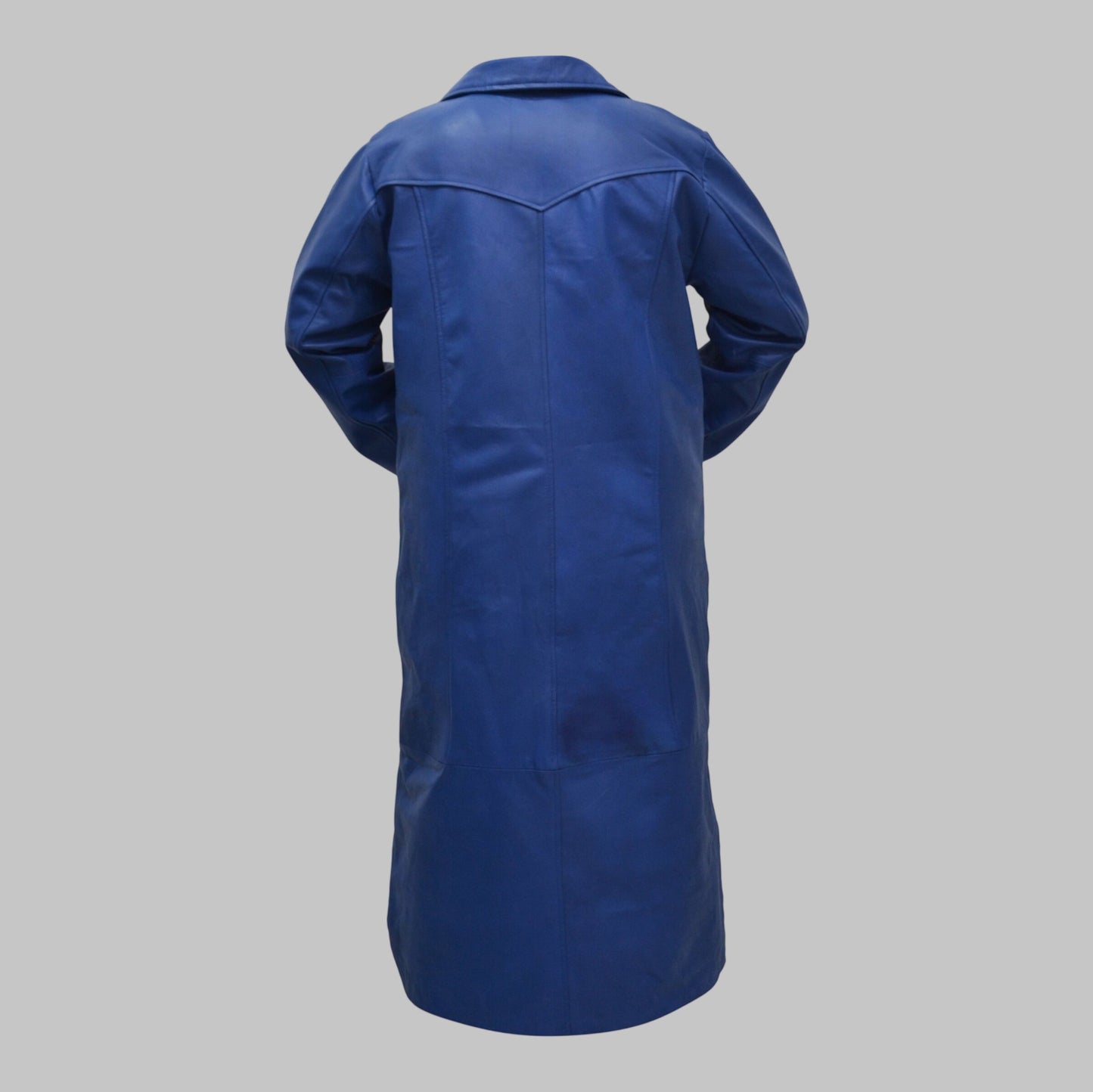 Men Blue Casual Leather Trench Coat