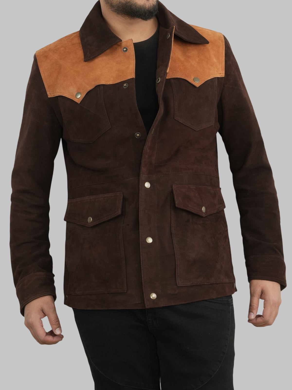 Men Brown Suede Cowboy Leather Jacket