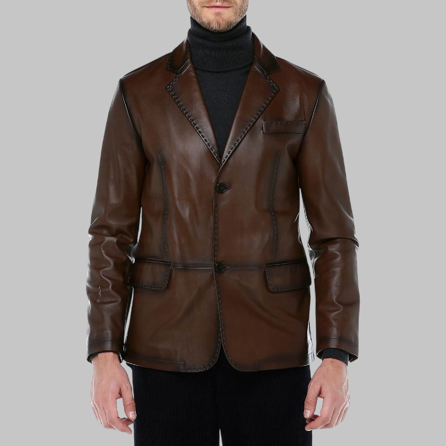 Men Premium Dark Brown Leather Blazer