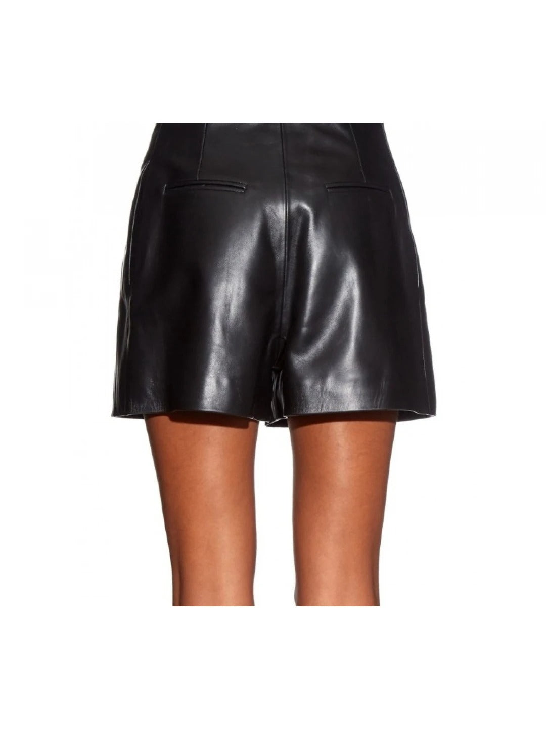 Women's High-Waisted Black Leather Shorts with Spaghetti Straps