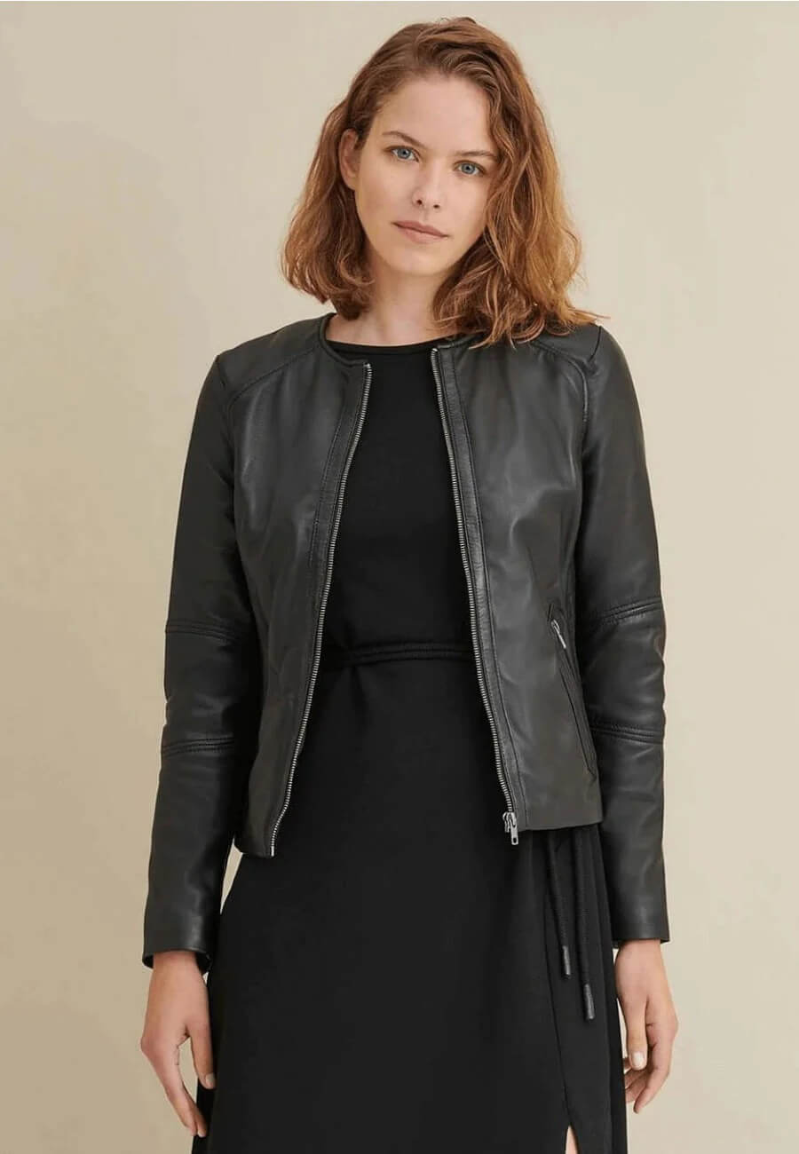 Women's Black Leather Racing Jacket