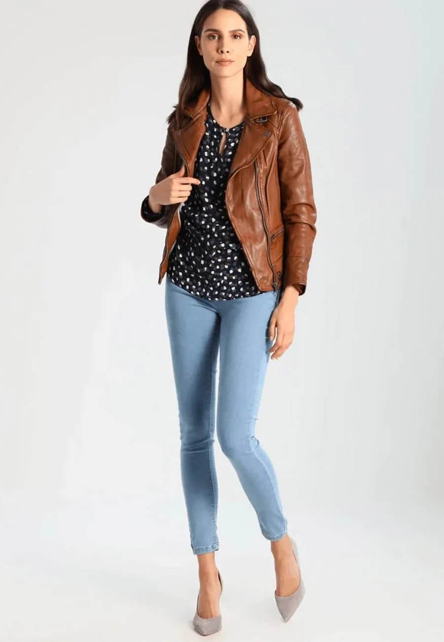 Women's Brown Leather Biker Jacket