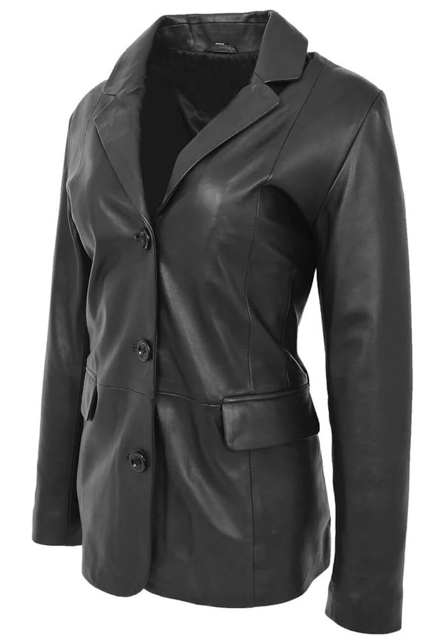 Women's Classic Black Leather Blazer