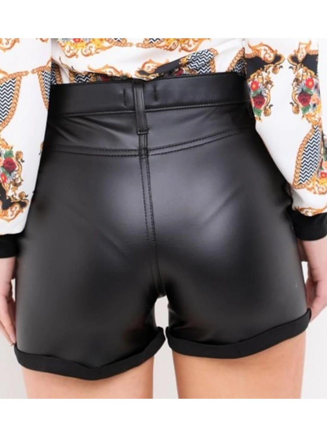 Women's High-Waisted Black Leather Hot Shorts