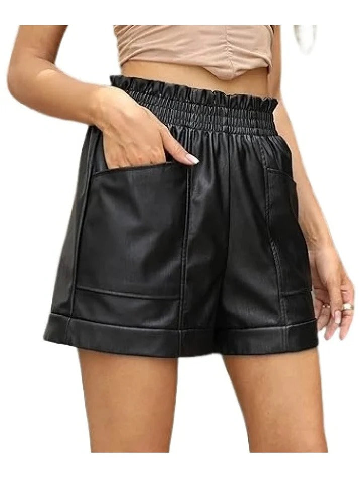 Women’s Black High-Waist Leather Shorts – Sleek, Trendy & Flattering Fit