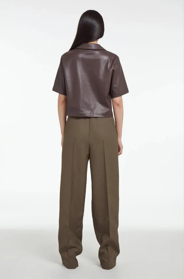 Women’s Coffee Brown Leather Shirt – Trendy Fit with Half Sleeves