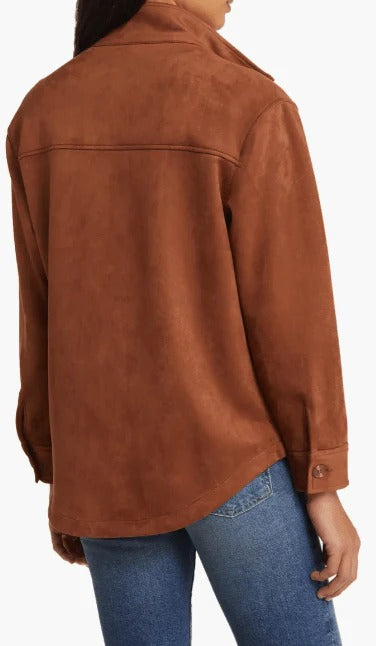Women’s Brown Suede Leather Trucker Shirt – Classic Fit & Trendy Style