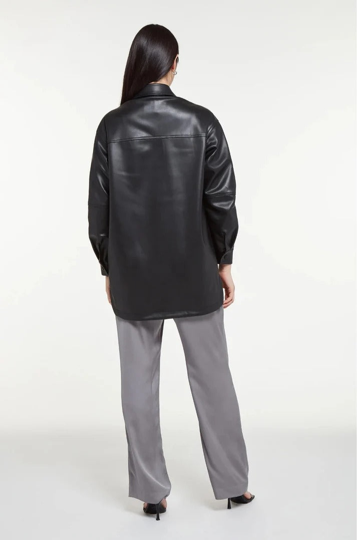 Women’s Black Leather Trucker Shirt – Classic Fit & Timeless Design