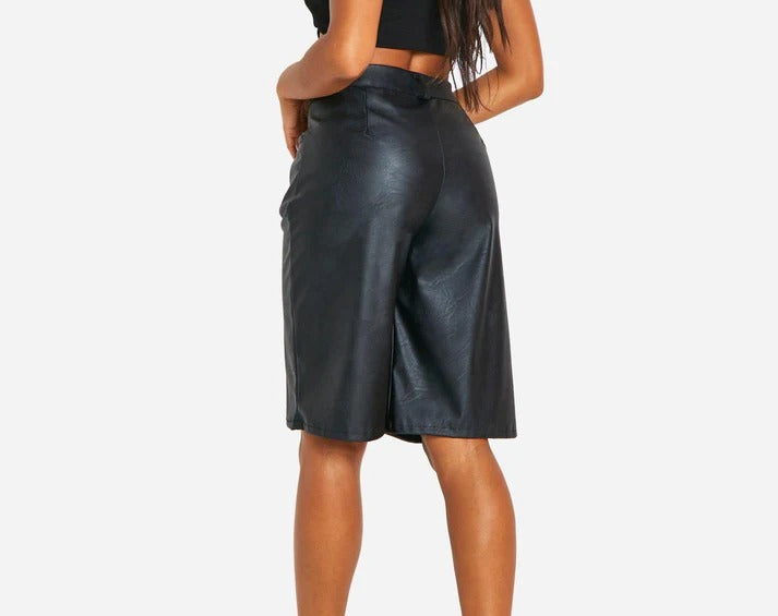 Women's Black Long Leather Shorts – Chic, Edgy & Elegant Streetwear
