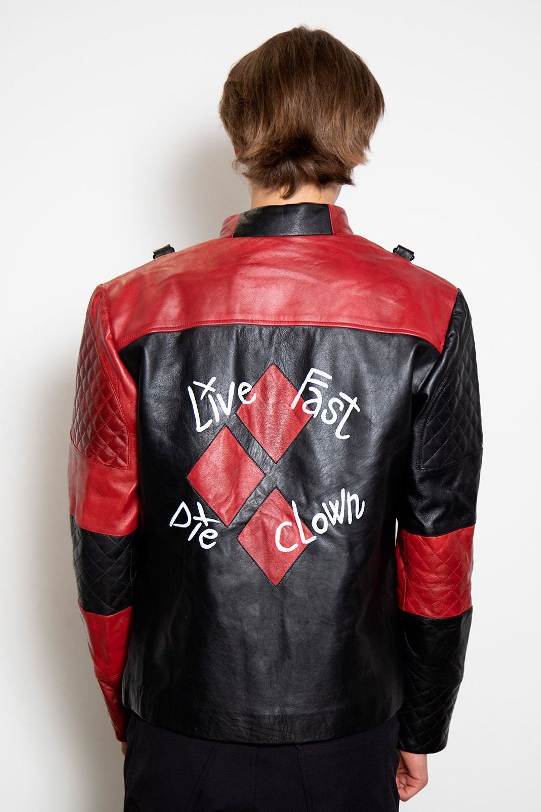 Handmade Mens Harley Live Fast Die Clown Leather Halloween Costume Jacket