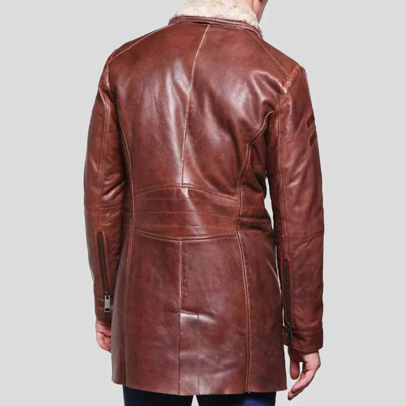 Men's Brown Mid Length Sheepskin Shearling Coat