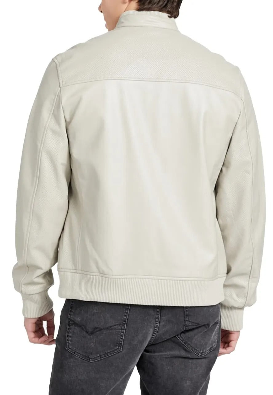 Men’s Vintage White Farron Leather Bomber Jacket – Classic & Bold