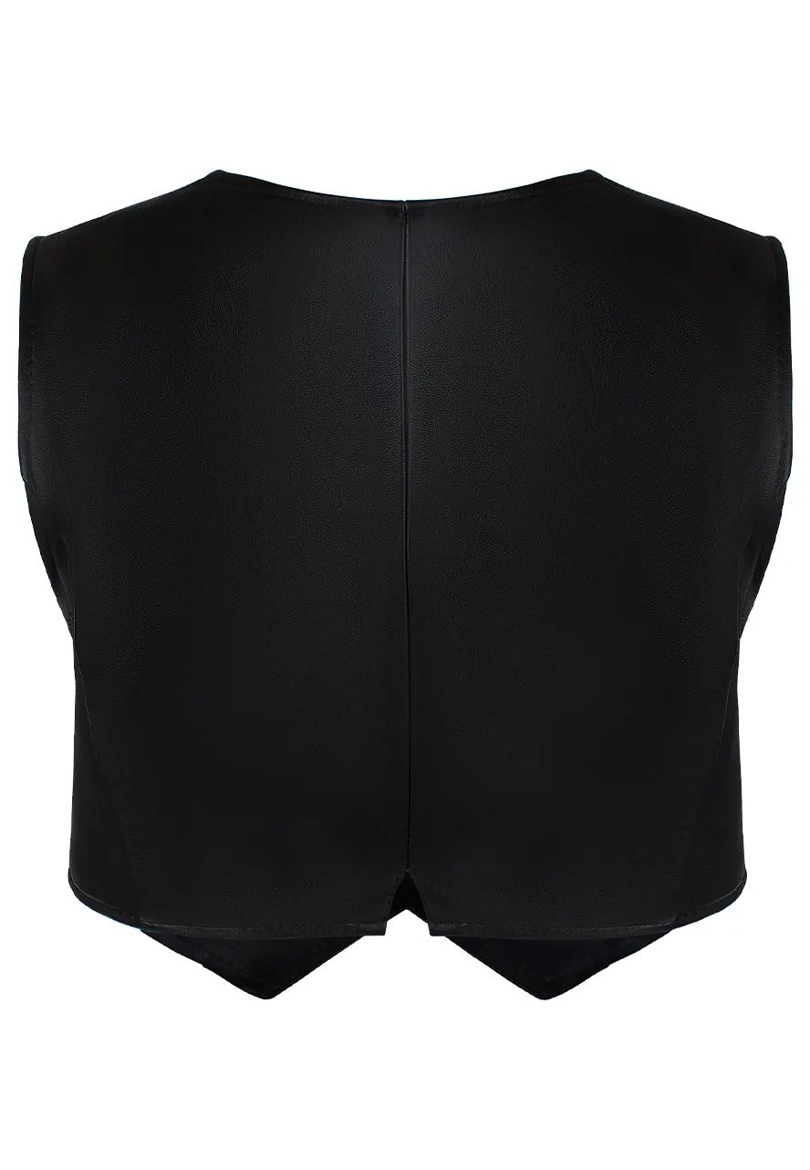 Women's Black Cropped Leather Vest