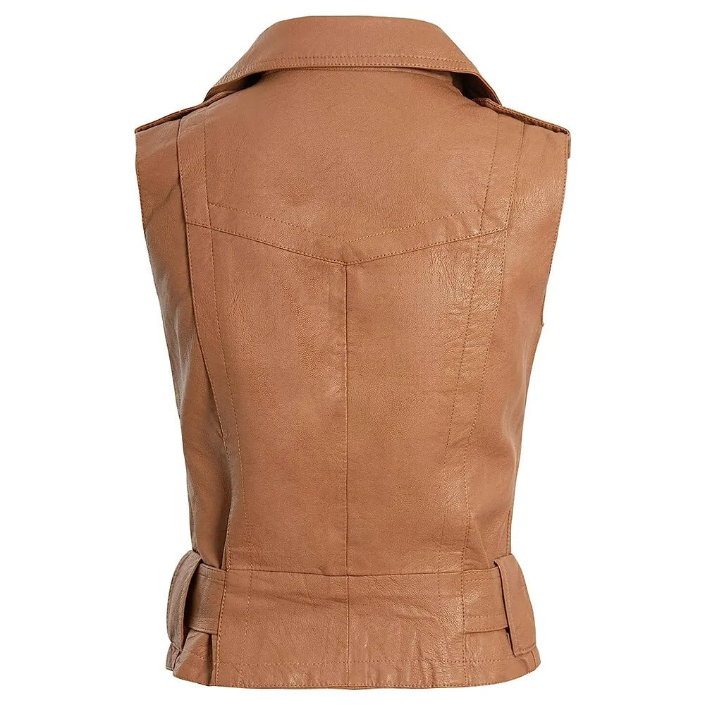 Women's Brown Leather Gilet Biker Vest – Stylish Moto Vest