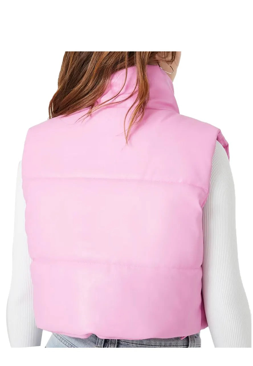 Women's Cropped Pink Genuine Leather Vest