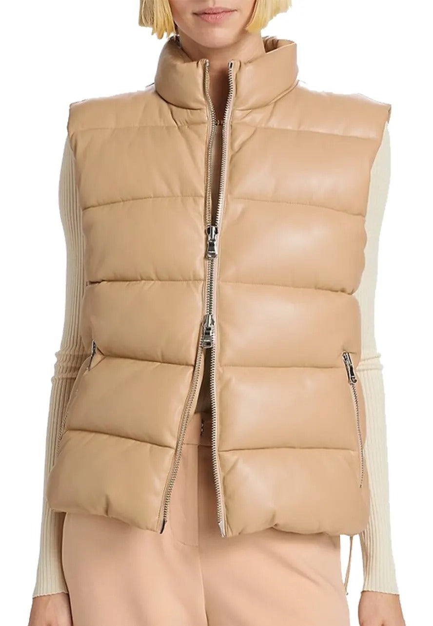 Women's Brown Leather Puffer Vest