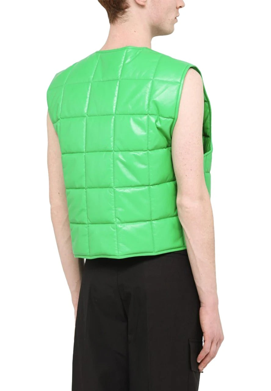 Women's Quilted Green Leather Vest – Trendy & Stylish