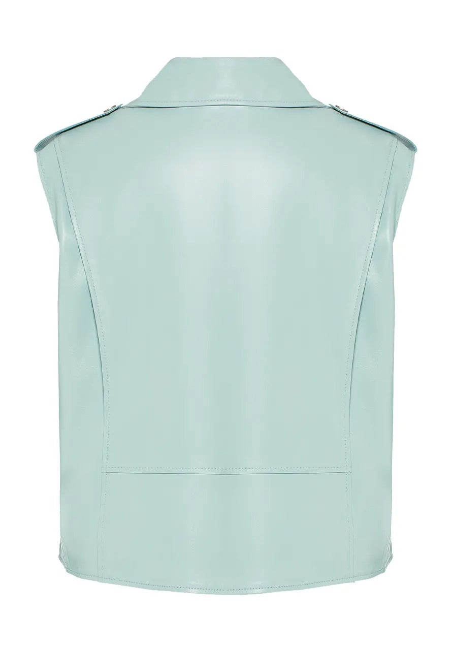 Women's Light Blue Leather Vest