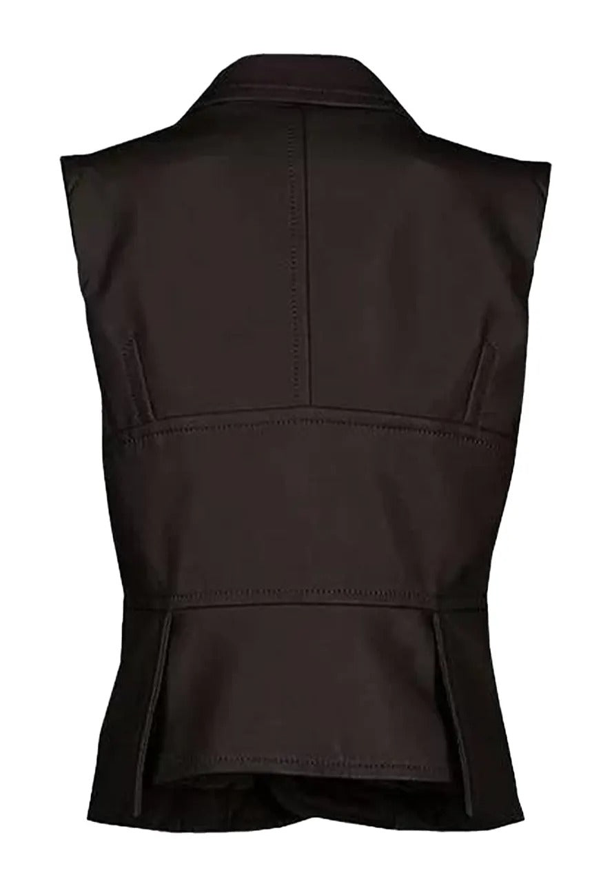 Women's Brown Leather Vest with One-Button Closure