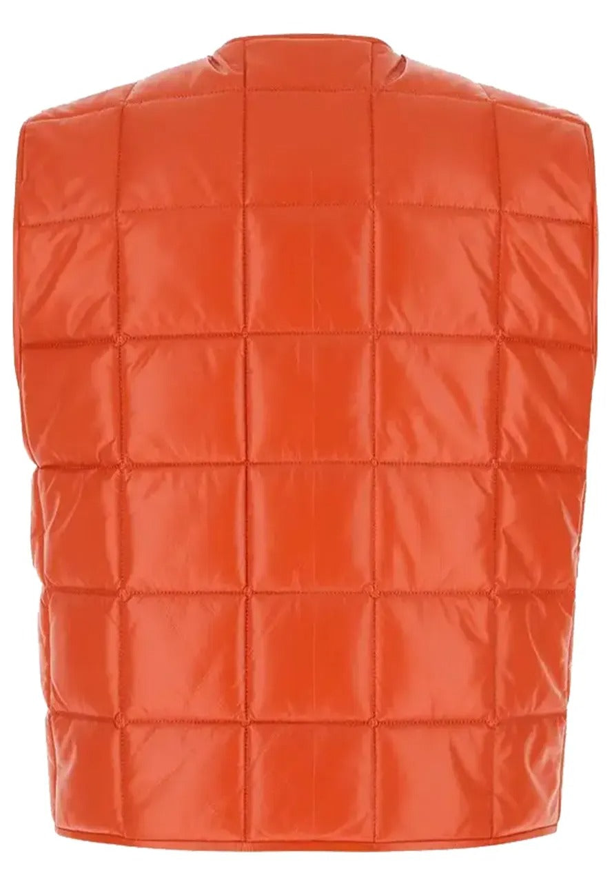 Women's Quilted Orange Leather Vest – Stylish & Sleek