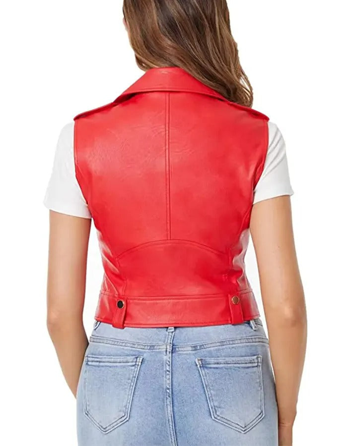 Women's Red Leather Biker Vest – Stylish Moto Vest