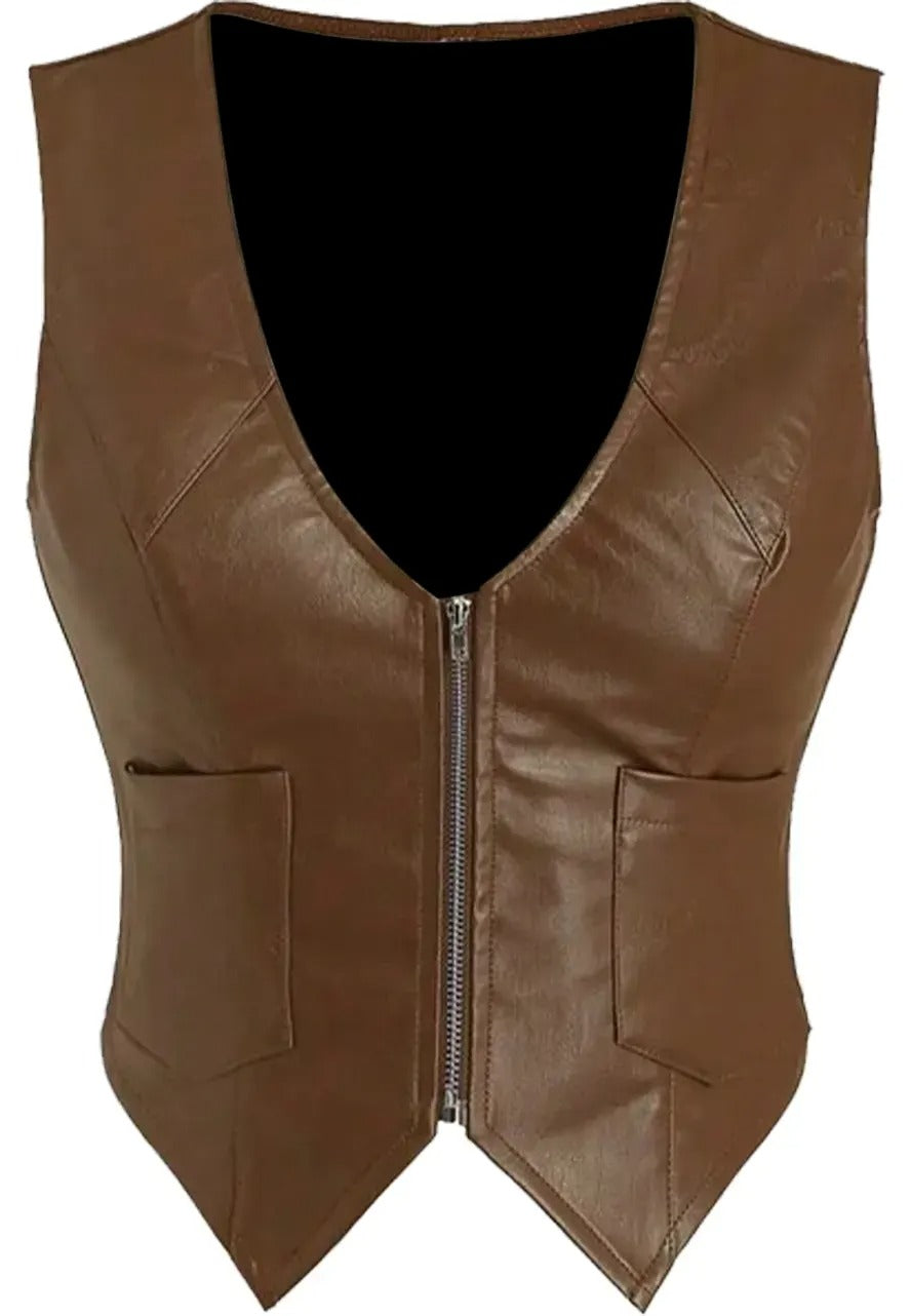Women's Brown Leather Vest
