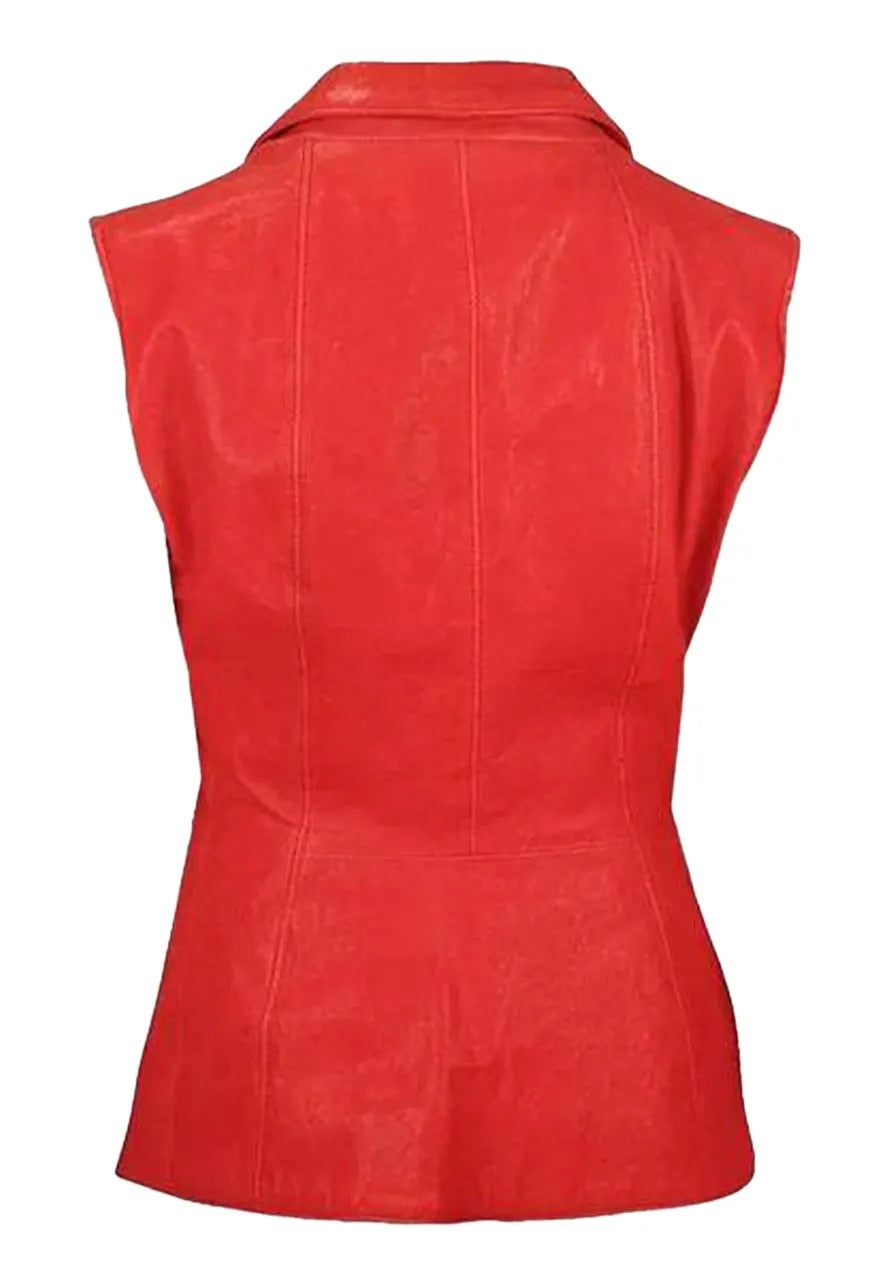 Women's Stylish Three-Button Red Leather Vest