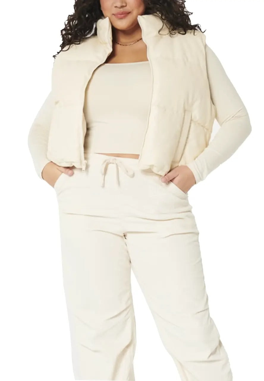Women's Cream Leather Puffer Vest – Ultimate Stylish & Warm Vest