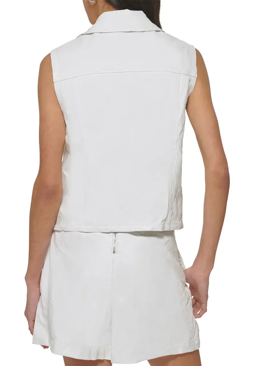 Women's White Leather Moto Vest – Sleek Biker Style